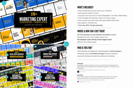 2100+ Instagram & Carousel Templates Kit – Canva Pack for Marketers with Captions