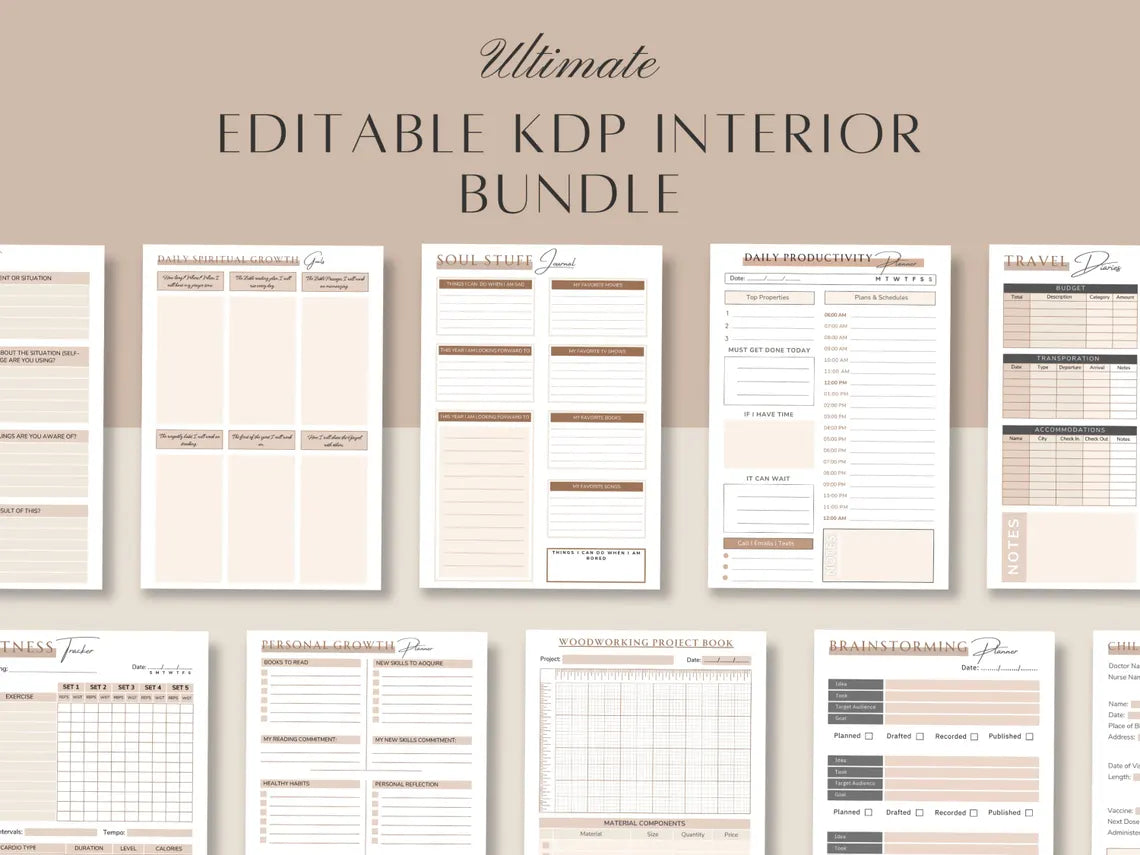 100 Editable KDP Canva Templates – Easy-to-Customize 2025 Interiors (MRR)