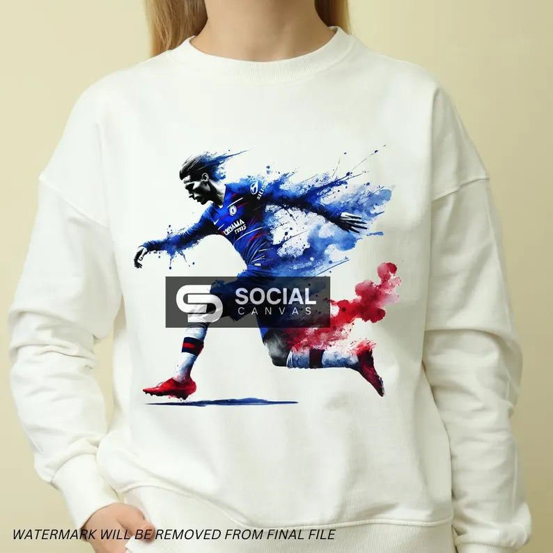 4 Original English Soccer League Watercolor Footballer Digital Art | Printable Commercial Use Design | Sports Print on Demand File - Social Canvas