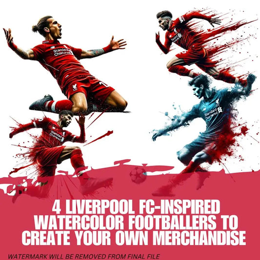 Liverpool-Inspired Watercolor Footballer Digital Art | Includes 4 Images | Printable Sports Design for Commercial - Social Canvas