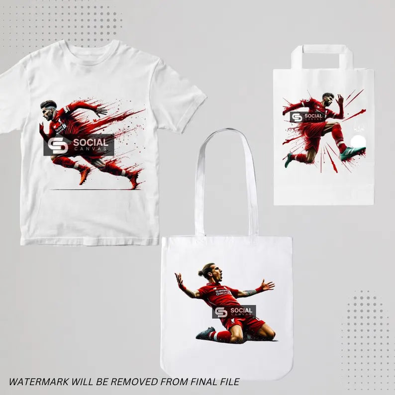 Liverpool-Inspired Watercolor Footballer Digital Art | Includes 4 Images | Printable Sports Design for Commercial - Social Canvas