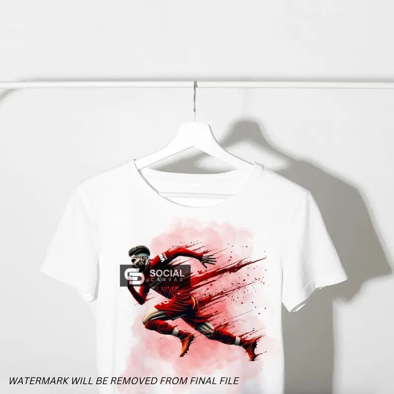 Liverpool-Inspired Watercolor Footballer Digital Art | Includes 4 Images | Printable Sports Design for Commercial - Social Canvas