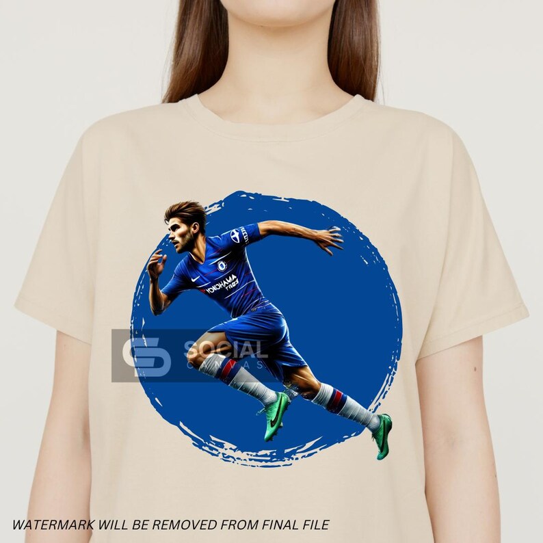Chelsea-Inspired Watercolor Footballer Digital Art | Includes 4 Images | Printable Soccer Design for Commercial & Personal Use - Social Canvas