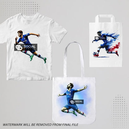Chelsea-Inspired Watercolor Footballer Digital Art | Includes 4 Images | Printable Soccer Design for Commercial & Personal Use - Social Canvas