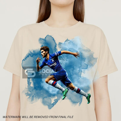 Chelsea-Inspired Watercolor Footballer Digital Art | Includes 4 Images | Printable Soccer Design for Commercial & Personal Use - Social Canvas