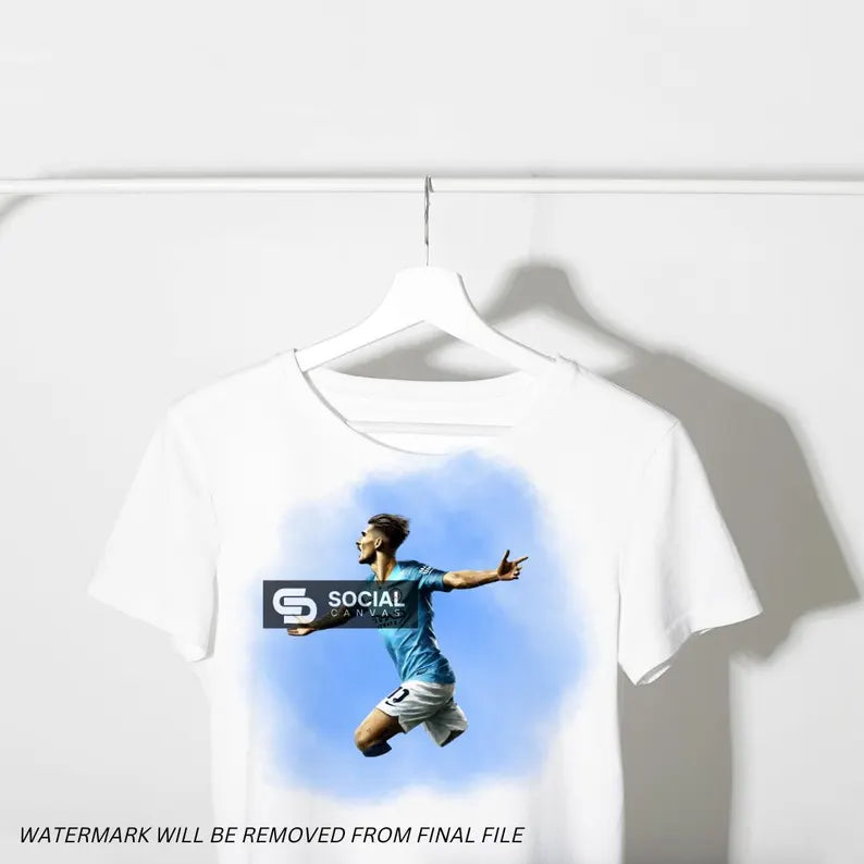 Man City-Inspired Watercolor Footballer Digital Art | Includes An Additional 3 Images | Printable Soccer Design for Commercial Use - Social Canvas