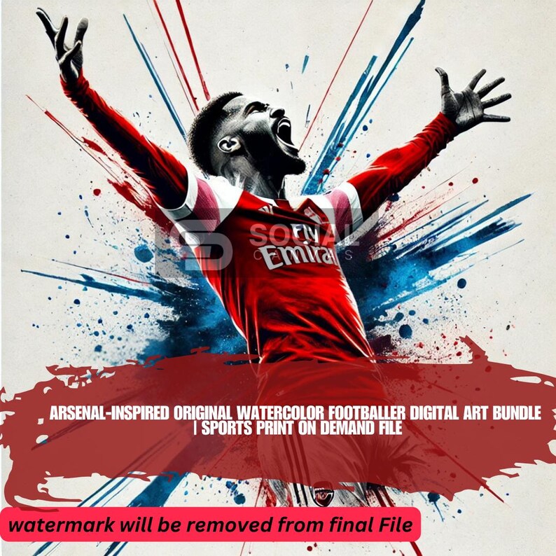 Arsenal-Inspired Original Watercolor Footballer Digital Art Bundle | Includes 4 Images | Printable Sports Art for Commercial Use - Social Canvas