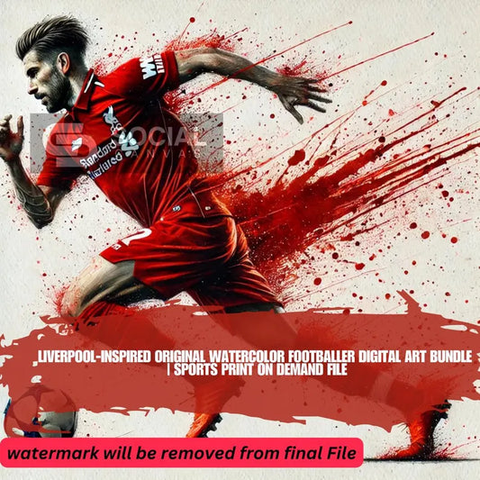 Liverpool-Inspired Watercolor Footballer Digital Art | Includes 4 Images | Printable Sports Design for Commercial - Social Canvas