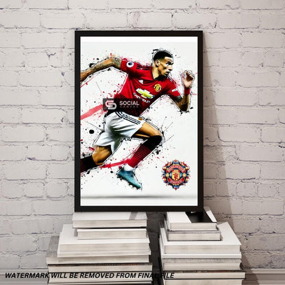 Manchester United-Inspired Watercolor Footballer Digital Art | Soccer Player Artwork | Sports Print-on-Demand File - Social Canvas