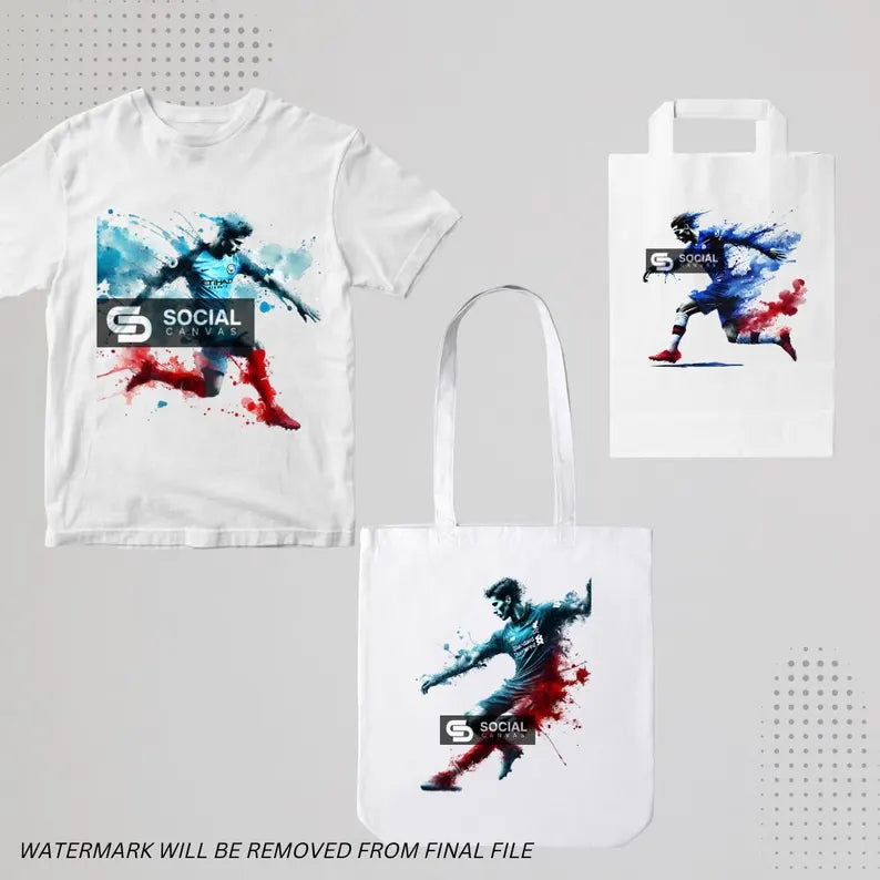 4 Original English Soccer League Watercolor Footballer Digital Art | Printable Commercial Use Design | Sports Print on Demand File - Social Canvas