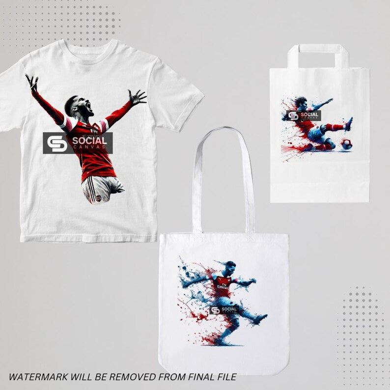 Arsenal-Inspired Original Watercolor Footballer Digital Art Bundle | Includes 4 Images | Printable Sports Art for Commercial Use - Social Canvas