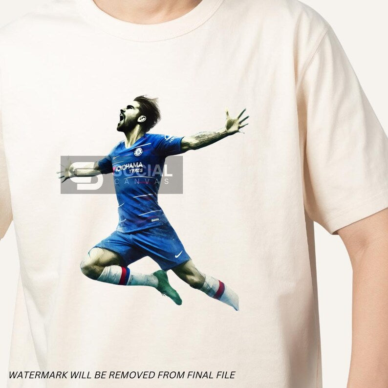 Chelsea-Inspired Watercolor Footballer Digital Art | Includes 4 Images | Printable Soccer Design for Commercial & Personal Use - Social Canvas