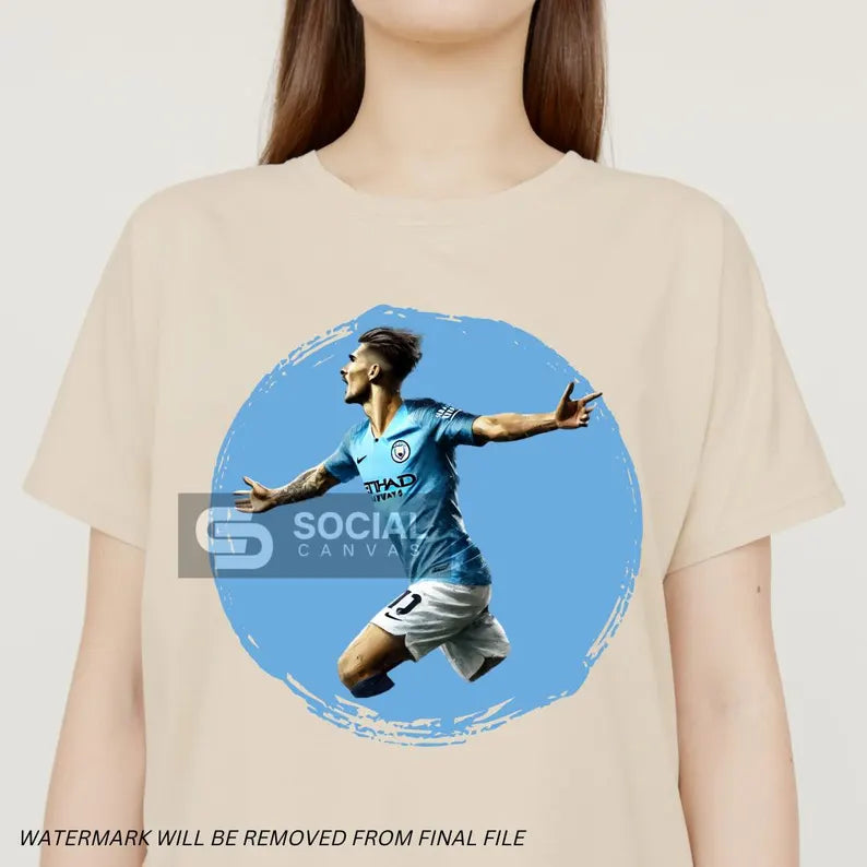 Man City-Inspired Watercolor Footballer Digital Art | Includes An Additional 3 Images | Printable Soccer Design for Commercial Use - Social Canvas