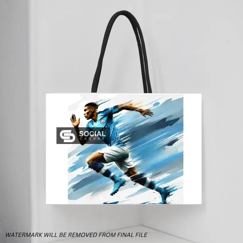 Man City-Inspired Watercolor Footballer Digital Art | Includes An Additional 3 Images | Printable Soccer Design for Commercial Use - Social Canvas