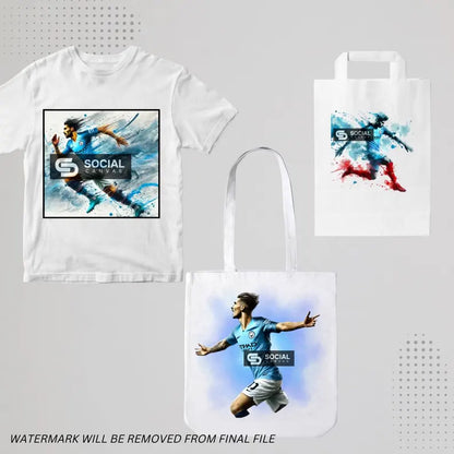 Man City-Inspired Watercolor Footballer Digital Art | Includes An Additional 3 Images | Printable Soccer Design for Commercial Use - Social Canvas