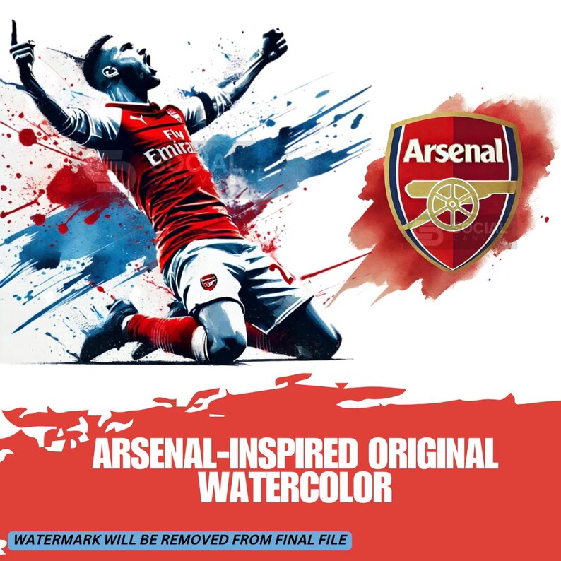 Arsenal-Inspired Original Watercolor Footballer Digital Art Bundle | Includes 4 Images | Printable Sports Art for Commercial Use - Social Canvas