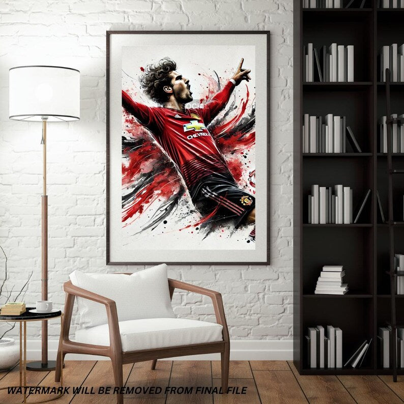 Manchester United-Inspired Watercolor Footballer Digital Art | Soccer Player Artwork | Sports Print-on-Demand File - Social Canvas