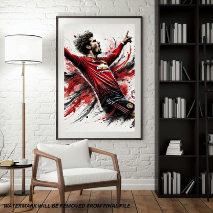 Manchester United-Inspired Watercolor Footballer Digital Art | Soccer Player Artwork | Sports Print-on-Demand File - Social Canvas